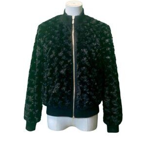 Peter Nygard Black Fuzzy Bomber Style Jacket Size 4